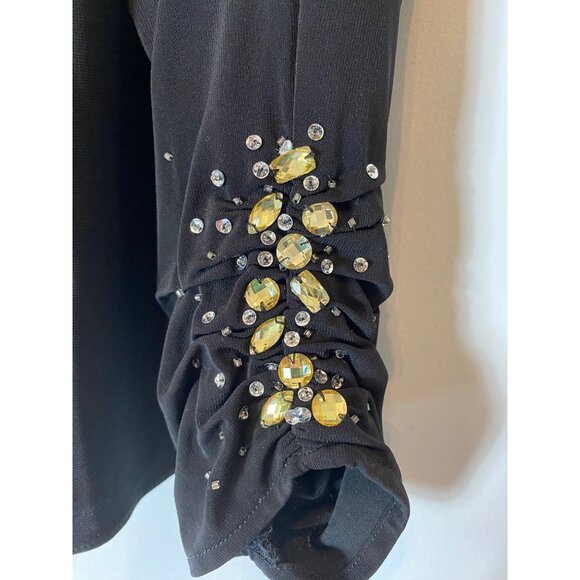 Alex Evenings Black Open Front Cardigan Bead Jewel Accent Sleeves Petite Large - Picture 2 of 10